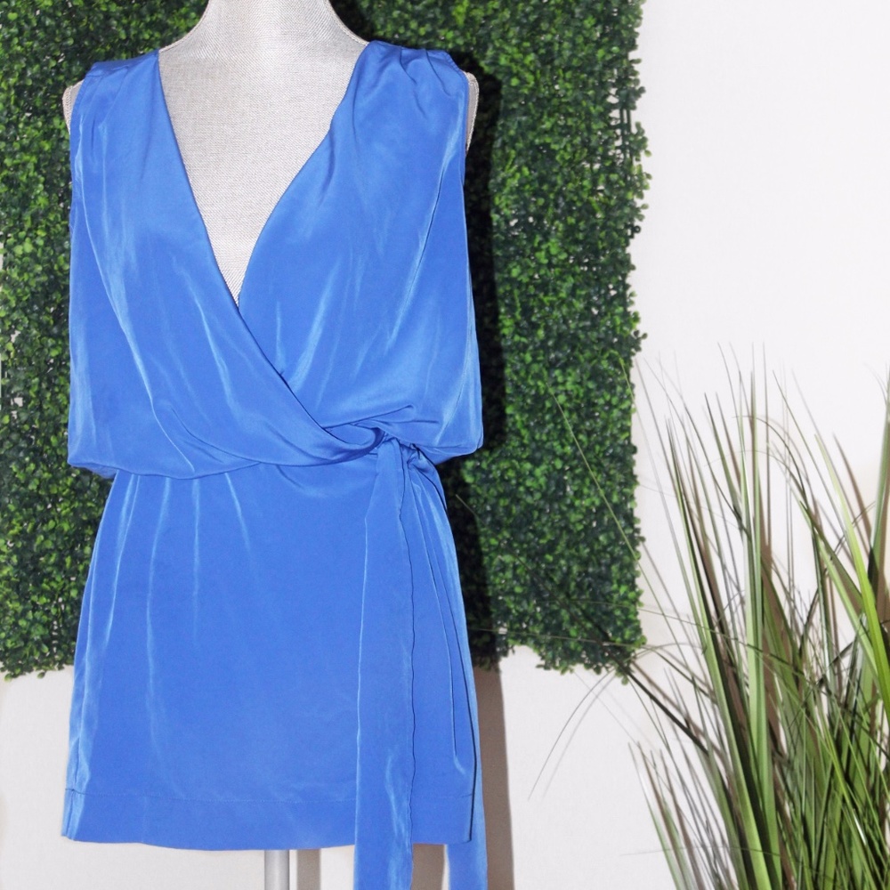 Blue, Small, Drop Front, Wrap Dress, Short dress